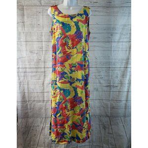 Xtreme Island Designs Womens Dress Sz Medium Yellow Pink Floral Sleeveless